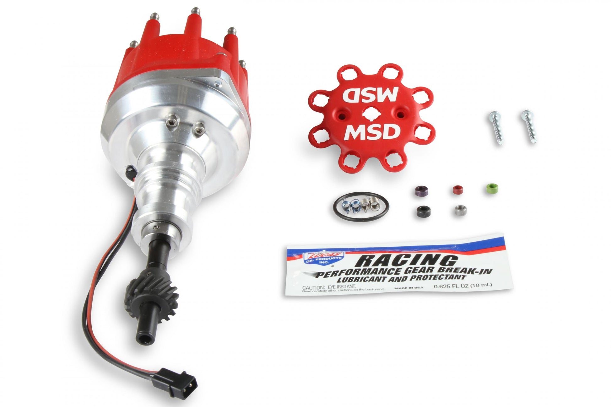 Distributor, Ford 289-302/Steel Gear/Holley Hi-Ram 'S Pro-Billet Small Diameter Distributor W/Red Cap And Steel Gear MSD Ignition-1
