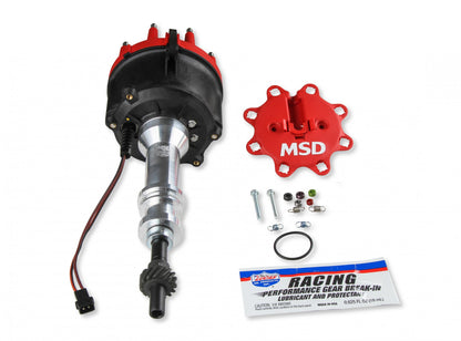 Distributor, Billet Ford 351W, For Edelbrock Victor Jr, W/Steel Gear 'S Billet Distributor For Use With Edelbrock Victor Jr. Intake Manifold, W/Steel Gear. Requires The Use Of 6, 7, 8 Series MSD Ignition-1