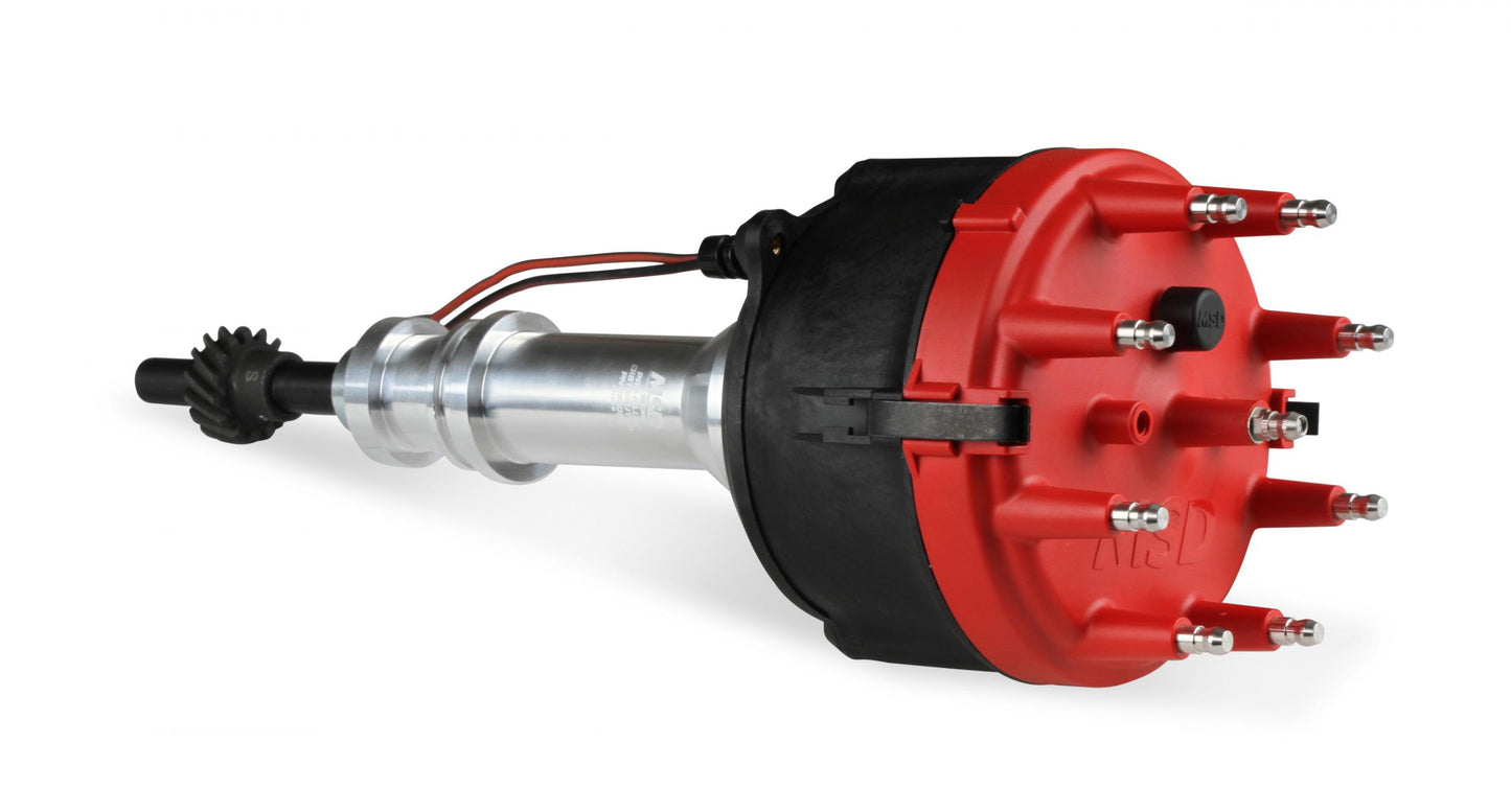 Distributor, Billet Ford 351W, For Edelbrock Victor Jr, W/Steel Gear 'S Billet Distributor For Use With Edelbrock Victor Jr. Intake Manifold, W/Steel Gear. Requires The Use Of 6, 7, 8 Series MSD Ignition-7
