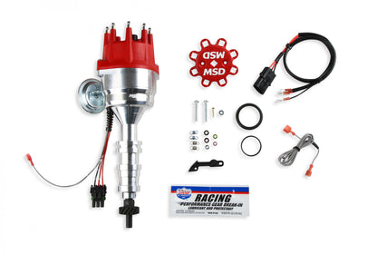 Distributor, Ford Fe, Ready-To-Run, Steel Gear 'S Pro-Billet Distributor With Small Diameter Red Cap And Ready To Run W/Vacuum Advance And Steel Gear, No Box Needed MSD Ignition