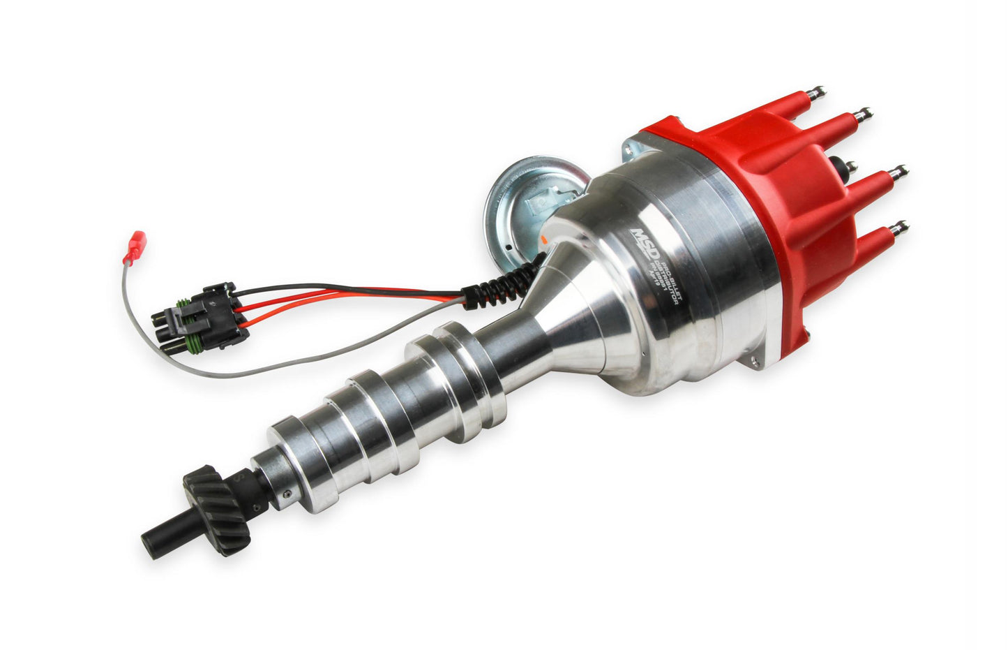 Distributor, Ford Fe, Ready-To-Run, Steel Gear 'S Pro-Billet Distributor With Small Diameter Red Cap And Ready To Run W/Vacuum Advance And Steel Gear, No Box Needed MSD Ignition-15