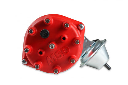Distributor, Ford Fe, Ready-To-Run, Steel Gear 'S Pro-Billet Distributor With Small Diameter Red Cap And Ready To Run W/Vacuum Advance And Steel Gear, No Box Needed MSD Ignition-17