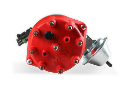 Distributor, Ford Fe, Ready-To-Run, Steel Gear 'S Pro-Billet Distributor With Small Diameter Red Cap And Ready To Run W/Vacuum Advance And Steel Gear, No Box Needed MSD Ignition-21