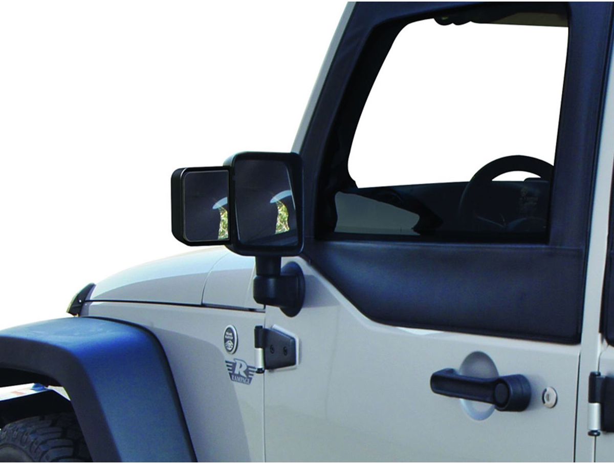 Towing Mirror Extensions for 2007-2018 Jeep Wrangler Pair, Black Rampage
