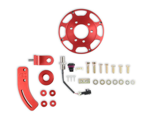 Crank Trigger Wheel Kit Flying Magnet Hall-Effect Sbc 7 In. Small Block Chevy Crank Trigger Kit 7 In. Wheel/Hall-Effect Sensor/Adjustable Timing Pointer Red MSD Ignition-1