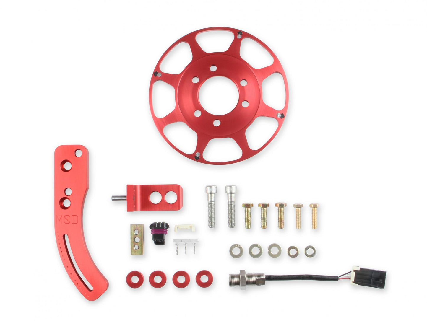 Crank Trigger Wheel Kit Flying Magnet Hall-Effect Bbc 8 In. Big Block Chevy Crank Trigger Kit 8 In. Wheel/Hall-Effect Sensor/Adjustable Timing Pointer Red MSD Ignition-1