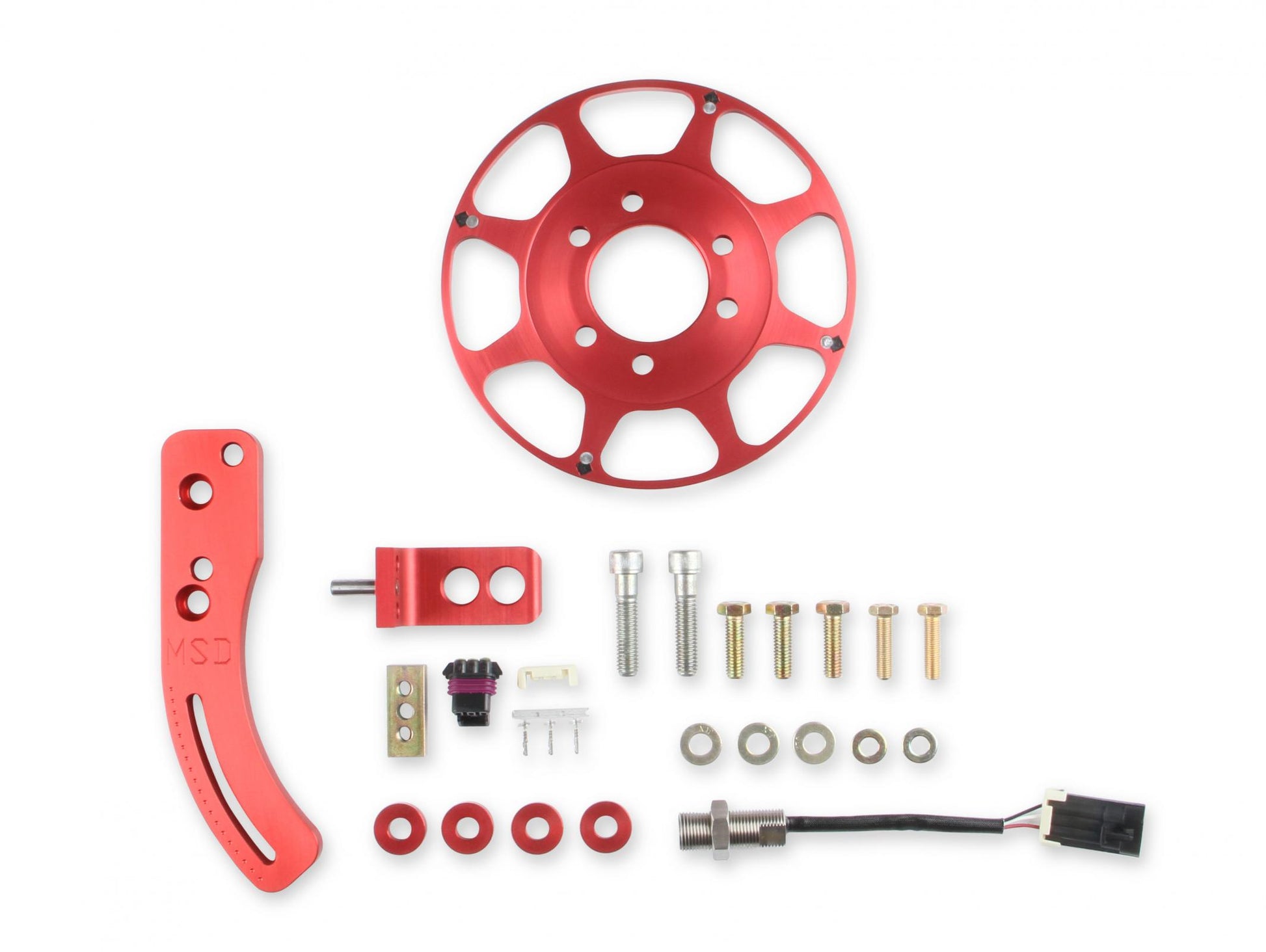 Crank Trigger Wheel Kit Flying Magnet Hall-Effect Bbc 8 In. Big Block Chevy Crank Trigger Kit 8 In. Wheel/Hall-Effect Sensor/Adjustable Timing Pointer Red MSD Ignition-1