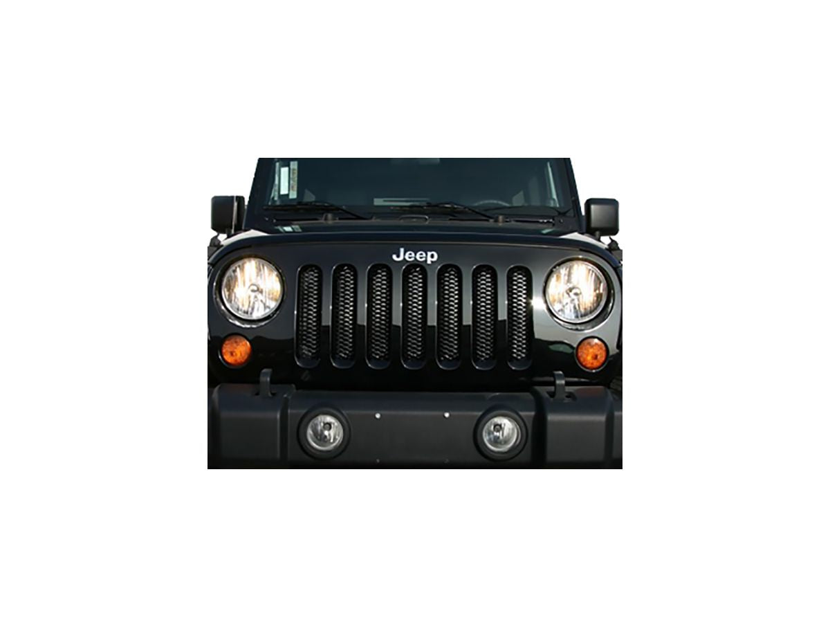One-Piece 3D Grille for 1997-2006 Jeep Wrangler TJ, Gloss Black Powder Coat Rampage