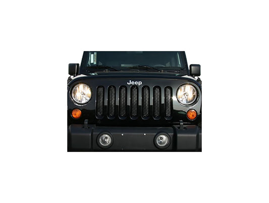 One-Piece 3D Grille for 1997-2006 Jeep Wrangler TJ, Gloss Black Powder Coat Rampage