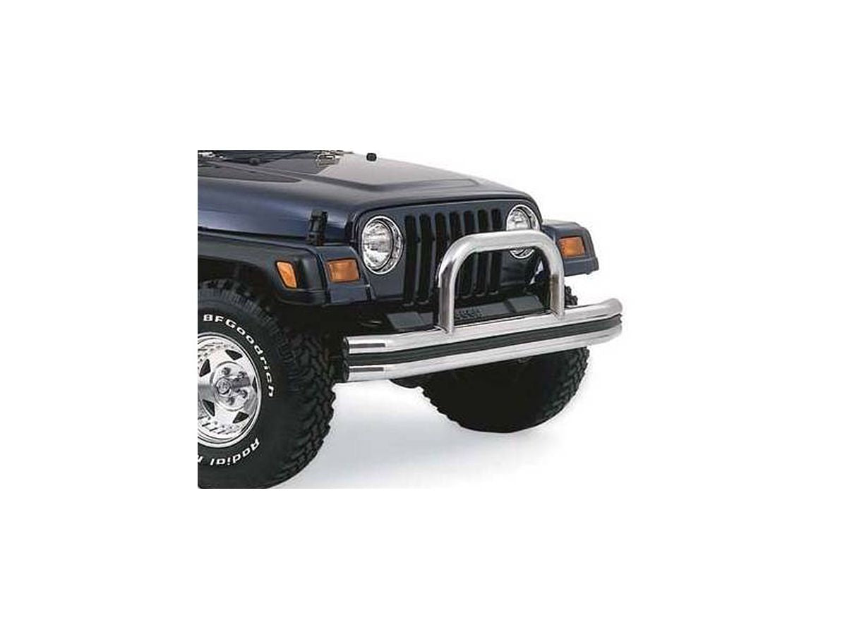 Double Tube Front Bumper with Hoop for 2020-2021 Jeep Gladiator, 2007-2018 Jeep Wrangler JK and JK Unlimited and 2018-2021 Wrangler JL 2-Door and 4-Door, Black Rampage