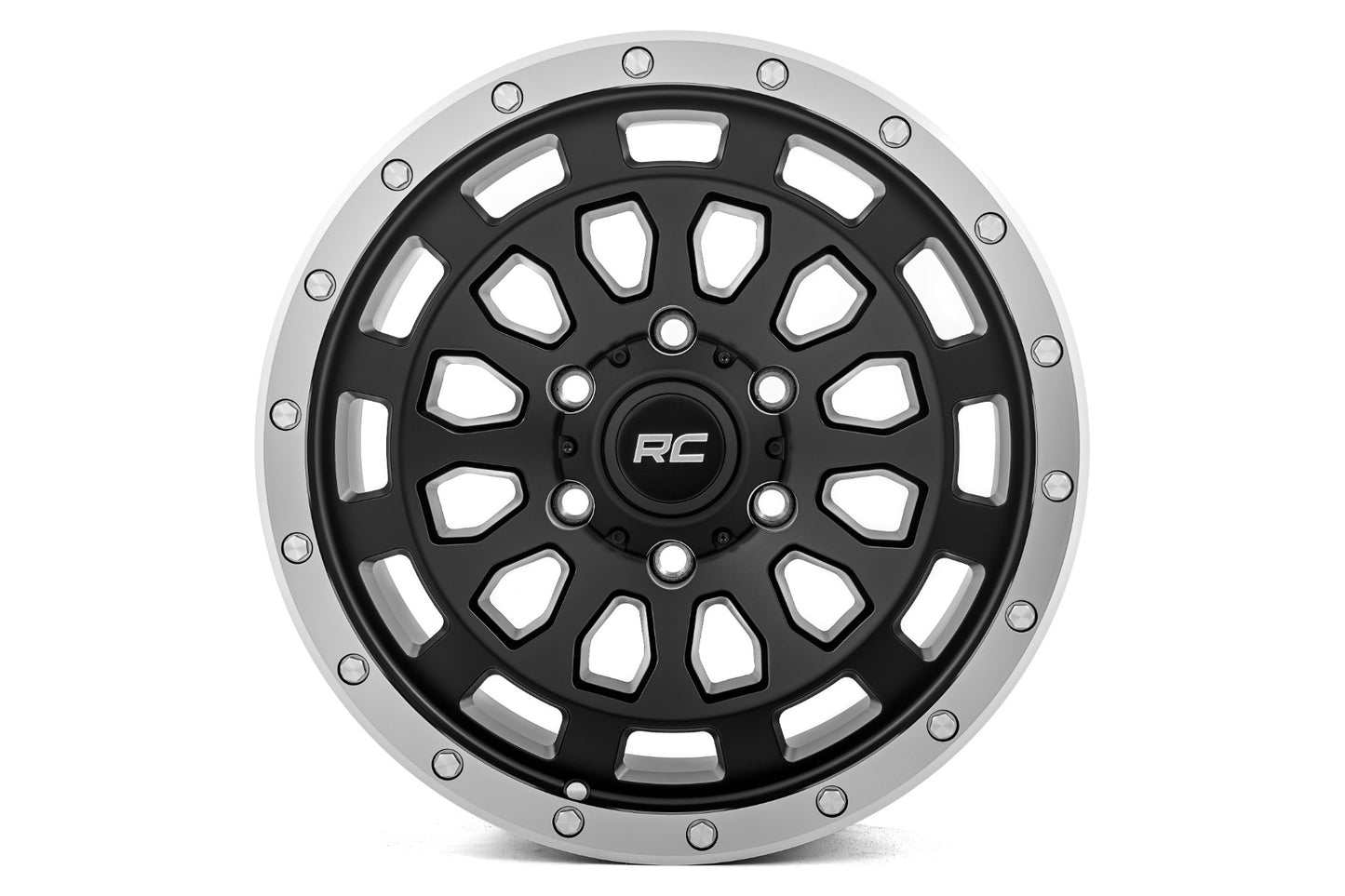 Rough Country 87 Series Wheel Simulated Beadlock Black/Machined 17x8.5 6x5.5 +0mm Rough Country