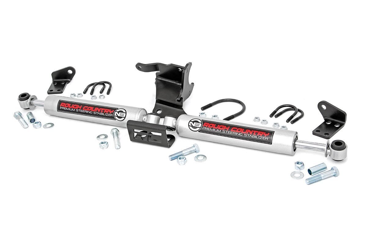 Rough Country Jeep N3 Dual Steering Stabilizer 18-Up Wrangler JL Gladiator JT Rough Country
