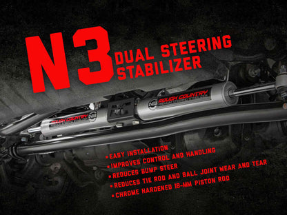 N3 Steering Stabilizer Dual 2-8 Inch Lift Jeep Wrangler JK/Wrangler Unlimited (07-18) Rough Country-5