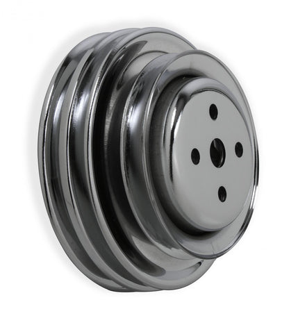 Chrome Water Pump Pulley Triple Groove Fits 1966-1969 Ford 289/302/351W with A/C, P/S & Smog Pump Mr Gasket-1