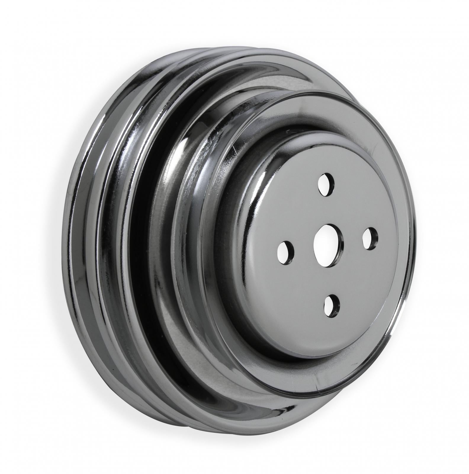 Chrome Water Pump Pulley Triple Groove Fits 1966-1969 Ford 289/302/351W with A/C, P/S & Smog Pump Mr Gasket-2