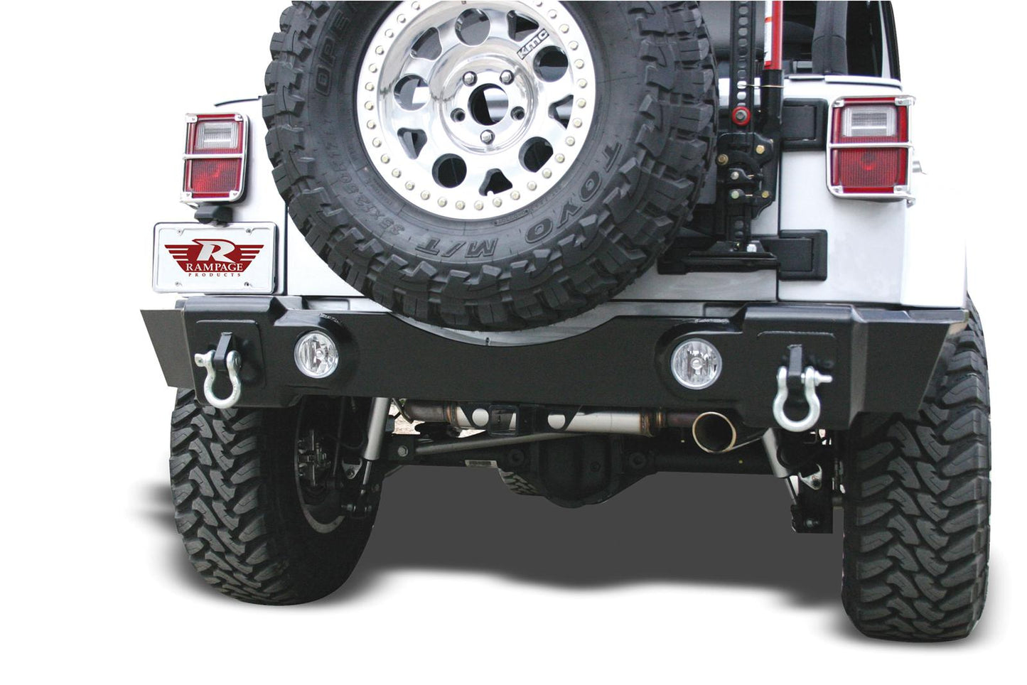 Recovery Rear Bumper with Swing Away Tire Mount for 2007-2018 Jeep Wrangler JK and JK Unlimited, Textured Black Rampage