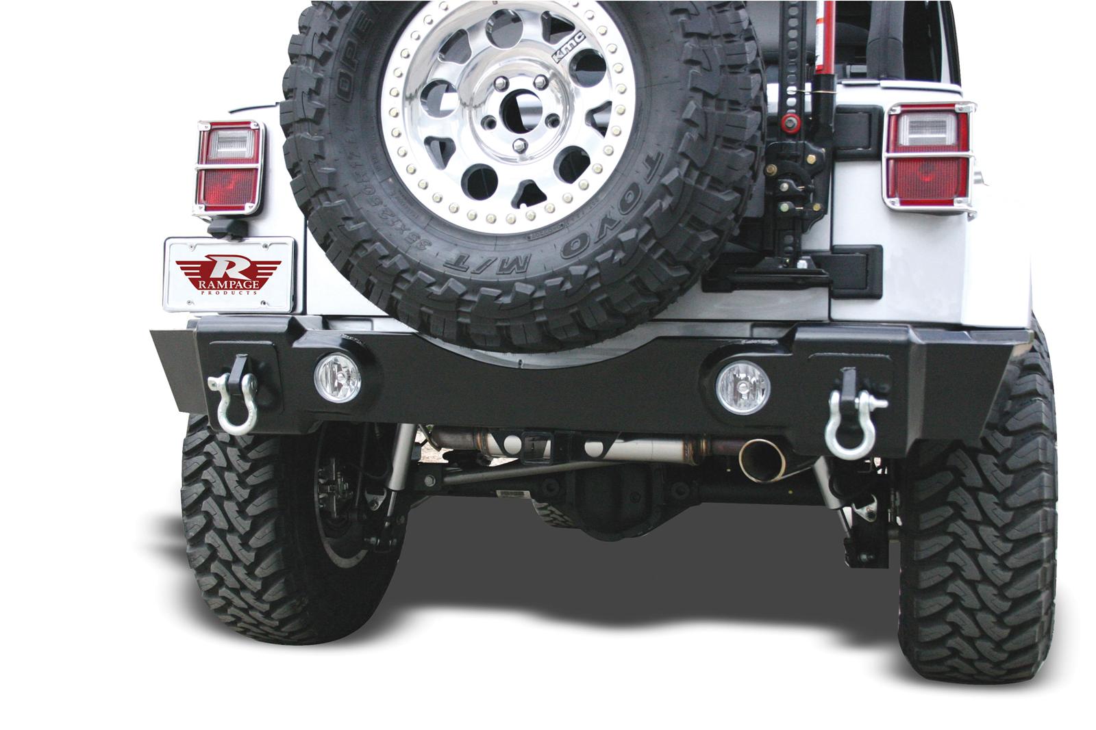 Recovery Rear Bumper with Swing Away Tire Mount for 2007-2018 Jeep Wrangler JK and JK Unlimited, Textured Black Rampage