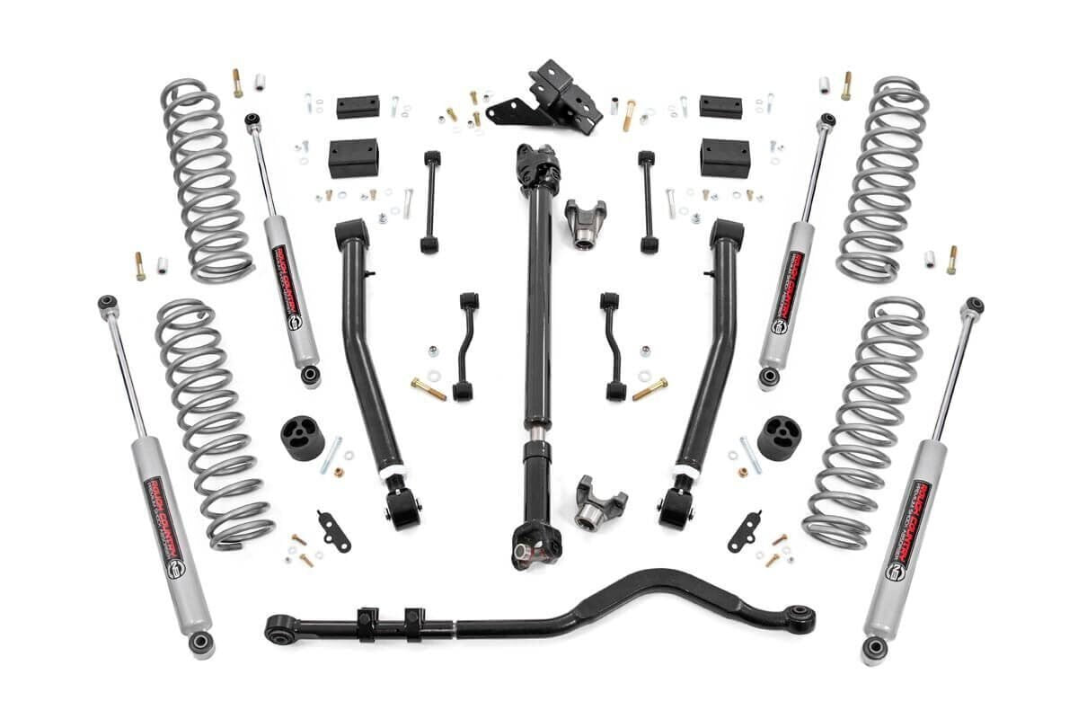 Rough Country 3.5 Inch Jeep Suspension Lift Kit Premium N3 Shocks Stage 2 Coils & Adj. Control Arms 18-20 Wrangler JL