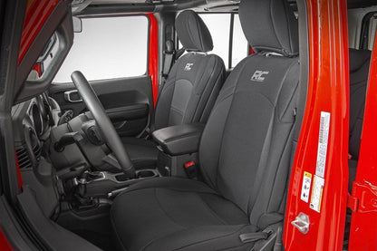 Jeep Neoprene Seat Cover Set Black 18-20 Wrangler JL Unlimited w/Rear Center Armrest Rough Country-1