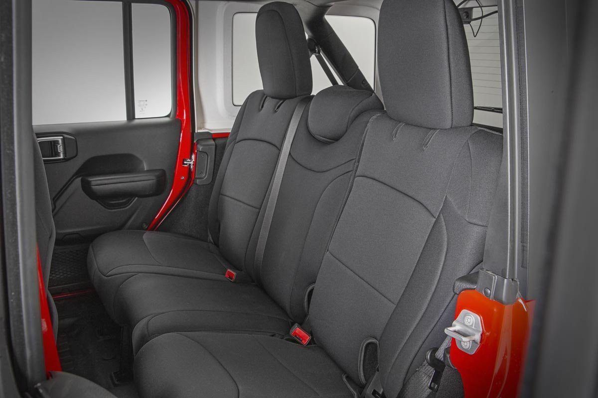 Jeep Neoprene Seat Cover Set Black 18-20 Wrangler JL Unlimited w/Rear Center Armrest Rough Country-2