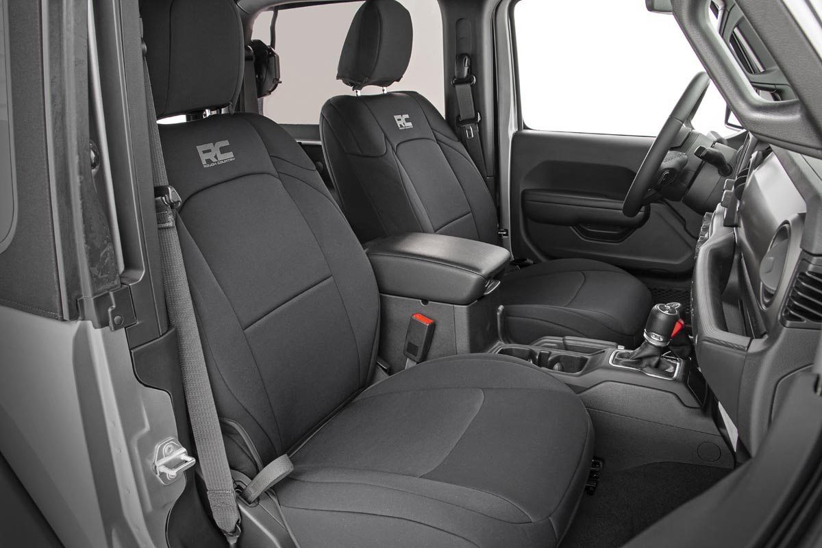 Jeep Neoprene Seat Cover Set Black 18-20 Wrangler JL Unlimited w/Rear Center Armrest Rough Country-3