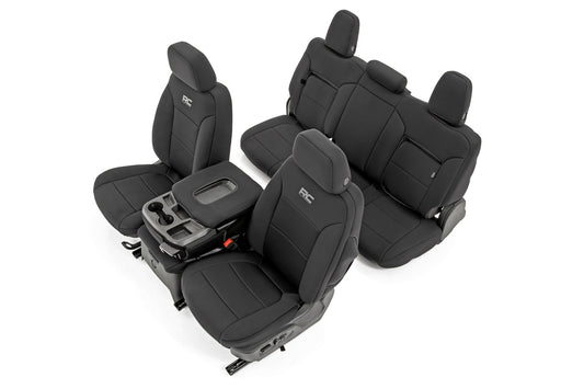 Rough Country GM Neoprene Seat Covers Front and Rear w/ Back Storage Black 19-21 Chevrolet Silverado 1500 Rough Country