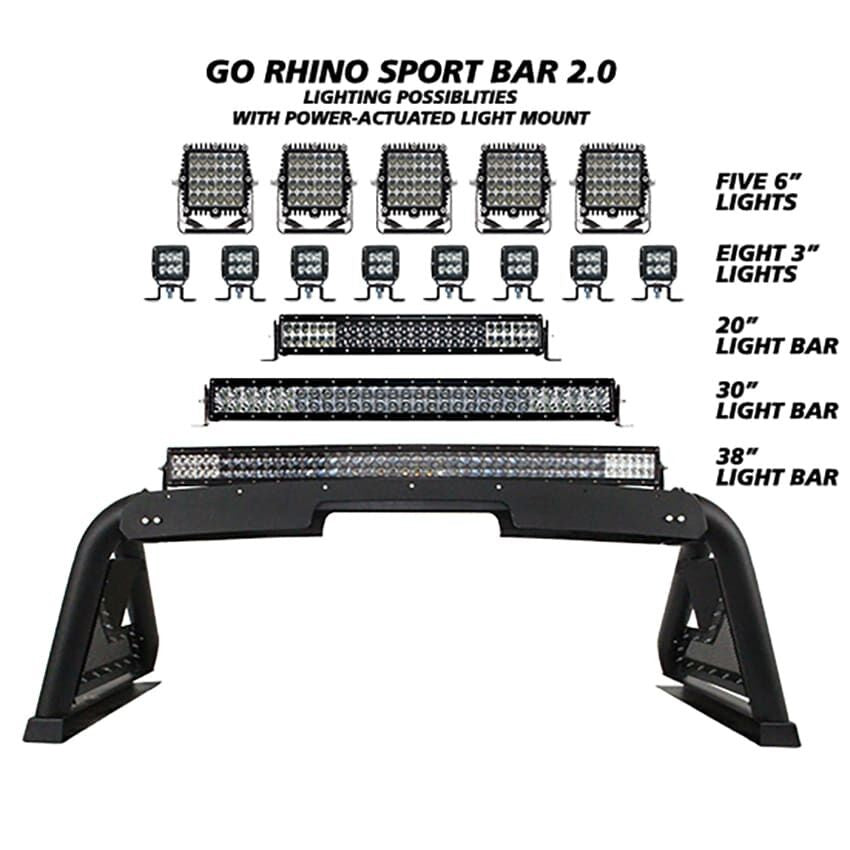 Sport Bar 2.0 with Power Actuated Retractable Light Mount 2007-2021 Toyota Tundra 2009-2026 Dodge Ram 1500/2500/3500 Go Rhino-18