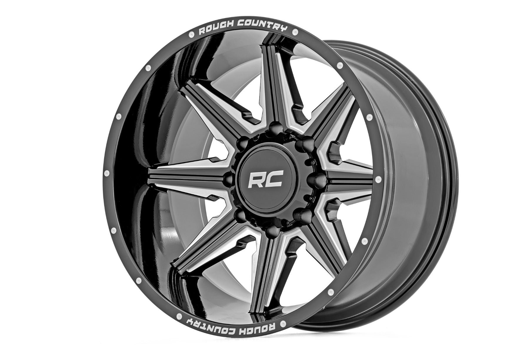 Rough Country 91 Series Milled One-Piece Gloss Black 22x12 8x170 -44mm Rough Country
