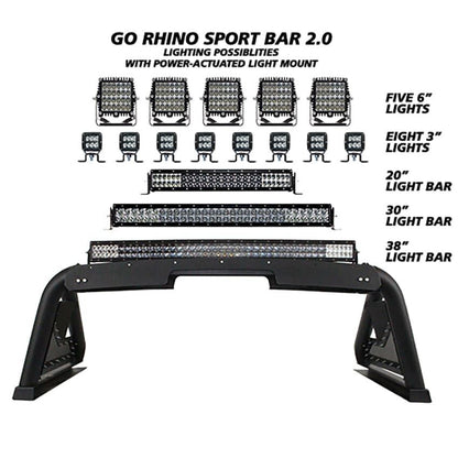 Sport Bar 2.0 with Power Actuated Retractable Light Mount Textured Black 2019-2026 Ram 1500 2020-2026 Silverado/Sierra 2500 HD Go Rhino-5