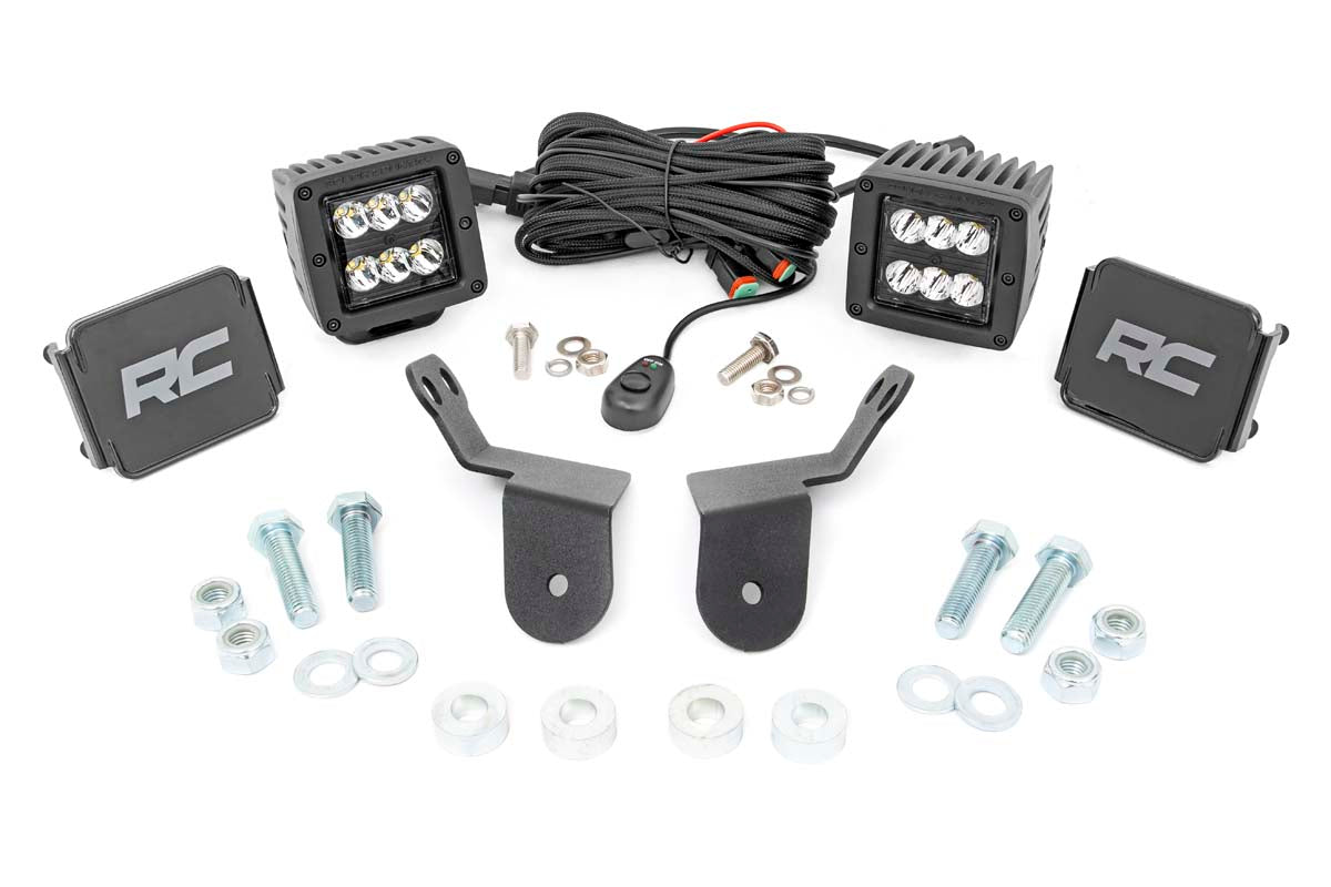 LED Light Kit Cage Mount 2 Inch Black Pair Honda Pioneer 1000 Rough Country-4