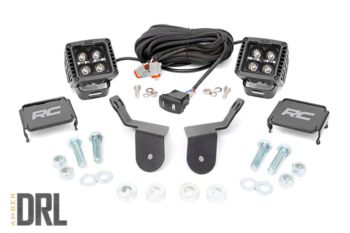 Rough Country Honda Dual LED Cube Kit 2.0 Inch Black Series w/ Amber DRL 16-20 Pioneer Rough Country