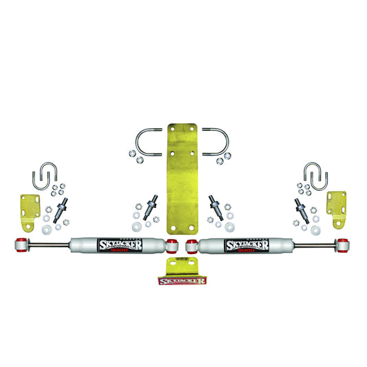 Steering Stabilizer Dual Kit Incl. 9000 Steering Dampners Brackets Hardware For Use w/OEM Diameter Tie Rod Assembly Silver Skyjacker