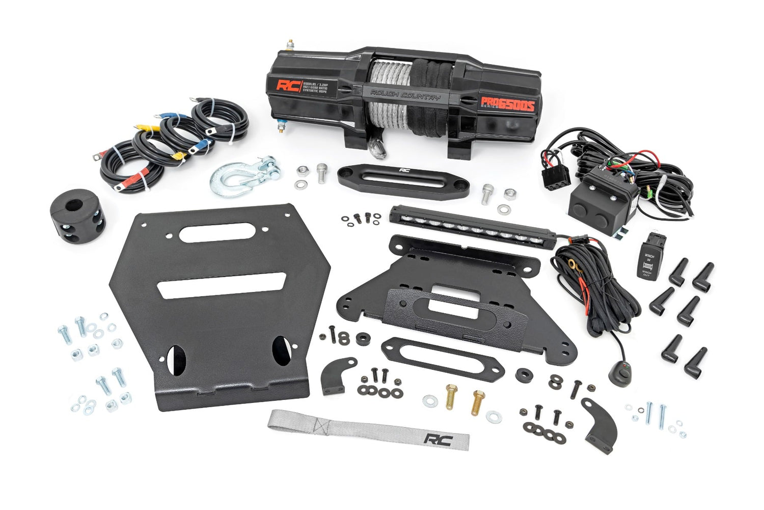 LED Light Winch Mount RS6500S 10 Inch Black Slimline Polaris RZR Pro R Rough Country