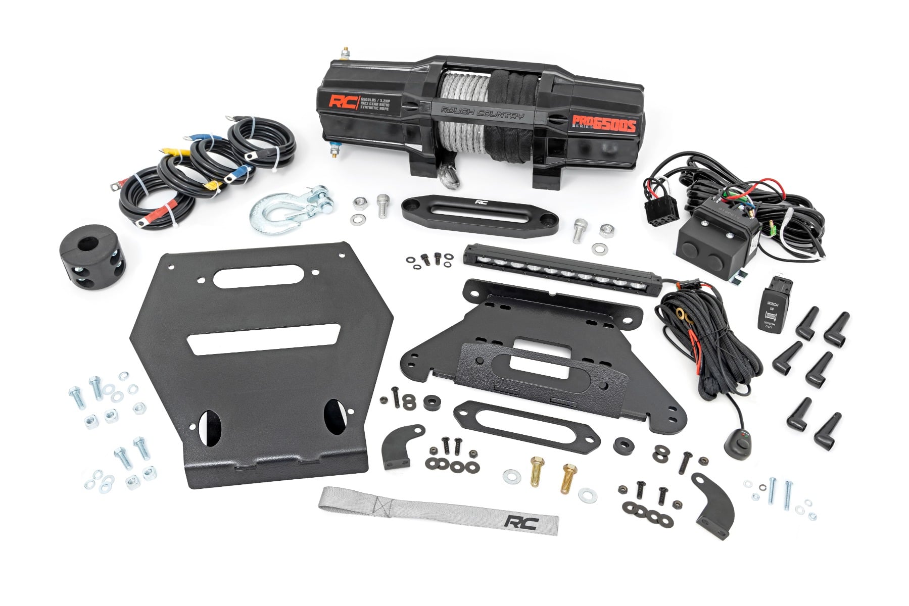 LED Light Winch Mount RS6500S 10 Inch Black Slimline Polaris RZR Pro R Rough Country