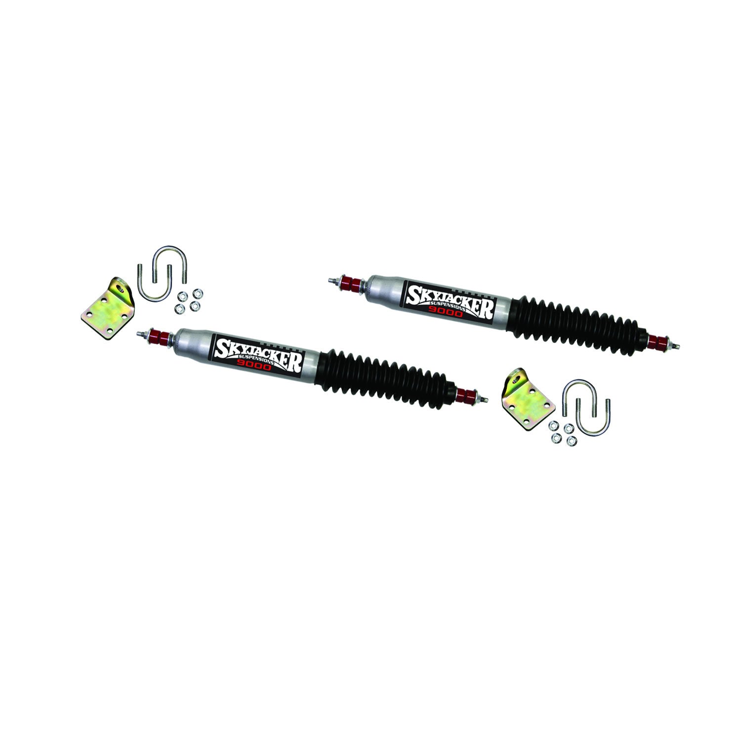 Steering Stabilizer Dual Kit w/OEM Location Silver w/Black Boots Skyjacker