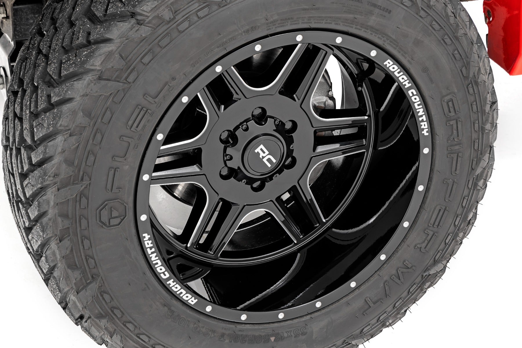 92 Series Wheel Machined One-Piece Gloss Black 22x12 8x180 -44mm Rough Country-3