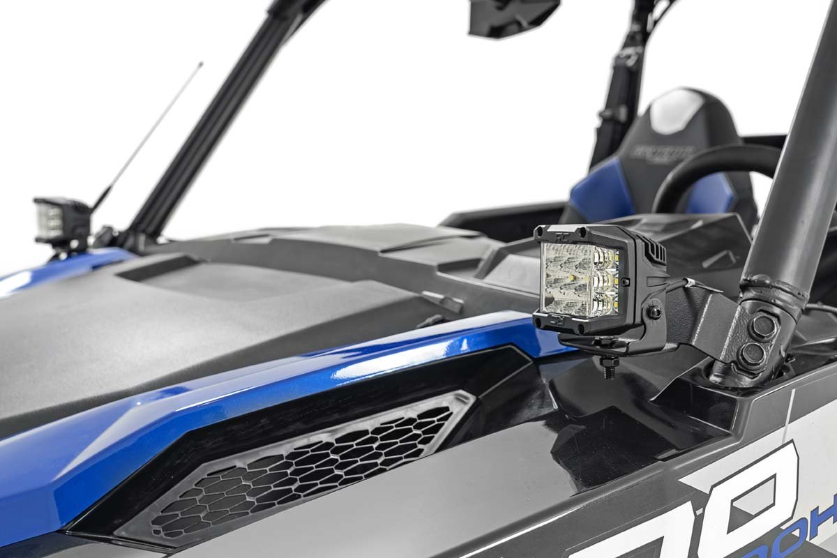 Rough Country Polaris Dual LED Cube Kit Black Series w/3 Inch OsRAM Wide Angle LED 16-20 General Rough Country