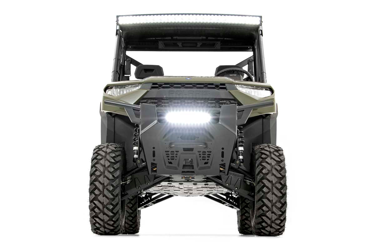 LED Light Kit Bumper Mount 12 Inch Black Single Row White DRL Polaris Ranger XP 1000 Rough Country-3