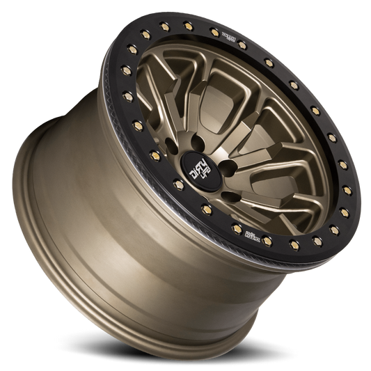 DT-1 9303 Satin Gold W/Simulated Beadlock Ring 17X9 Dirty Life Race Wheels-1
