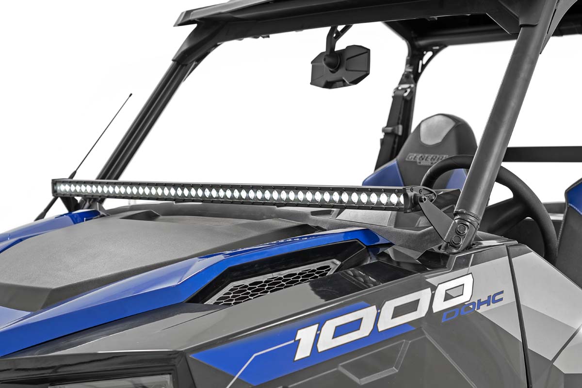 LED Light Kit Lower Windshield 50 Inch Black Single Row White DRL Polaris General XP 4 1000 Rough Country-2