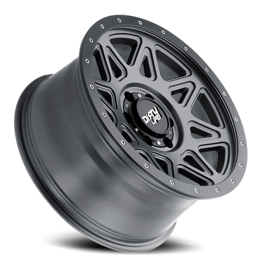 Theory 9305 Matte Gunmetal W/Matte Black Lip 17X9 8-165.1 -12Mm 130.8Mm Dirty Life Race Wheels-1