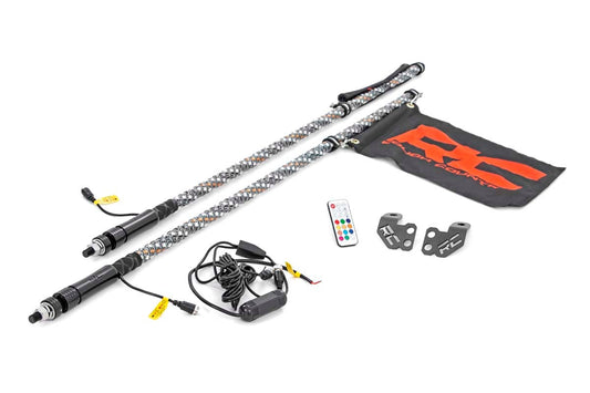 Whip Mount Cage 4 Foot Multl-Color LED Whip Pair Polaris RZR XP 1000 Rough Country