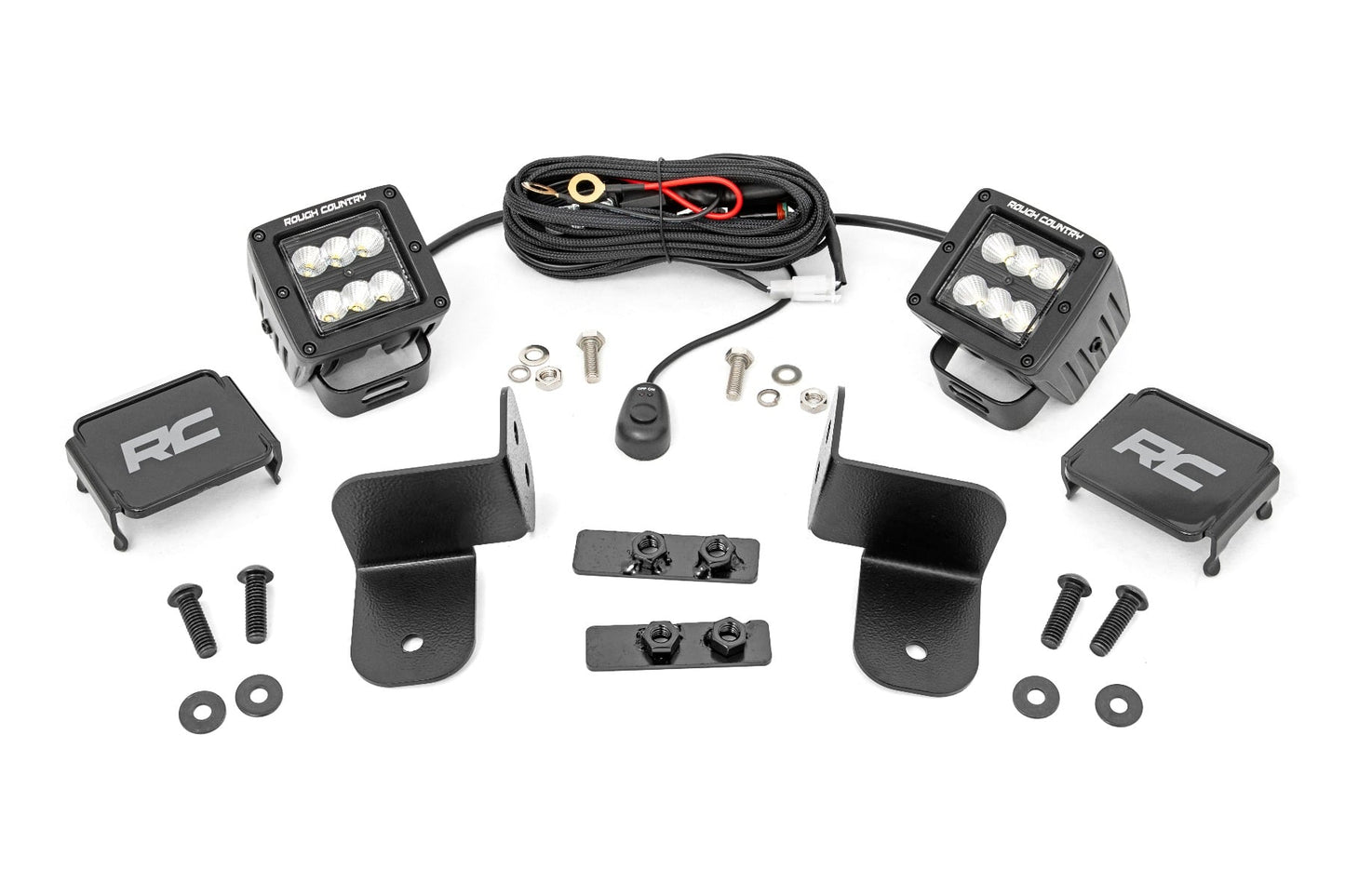 LED Light Kit Rear Mount 2 Inch Black Pair Flood Polaris Ranger XP 1000 Rough Country-1