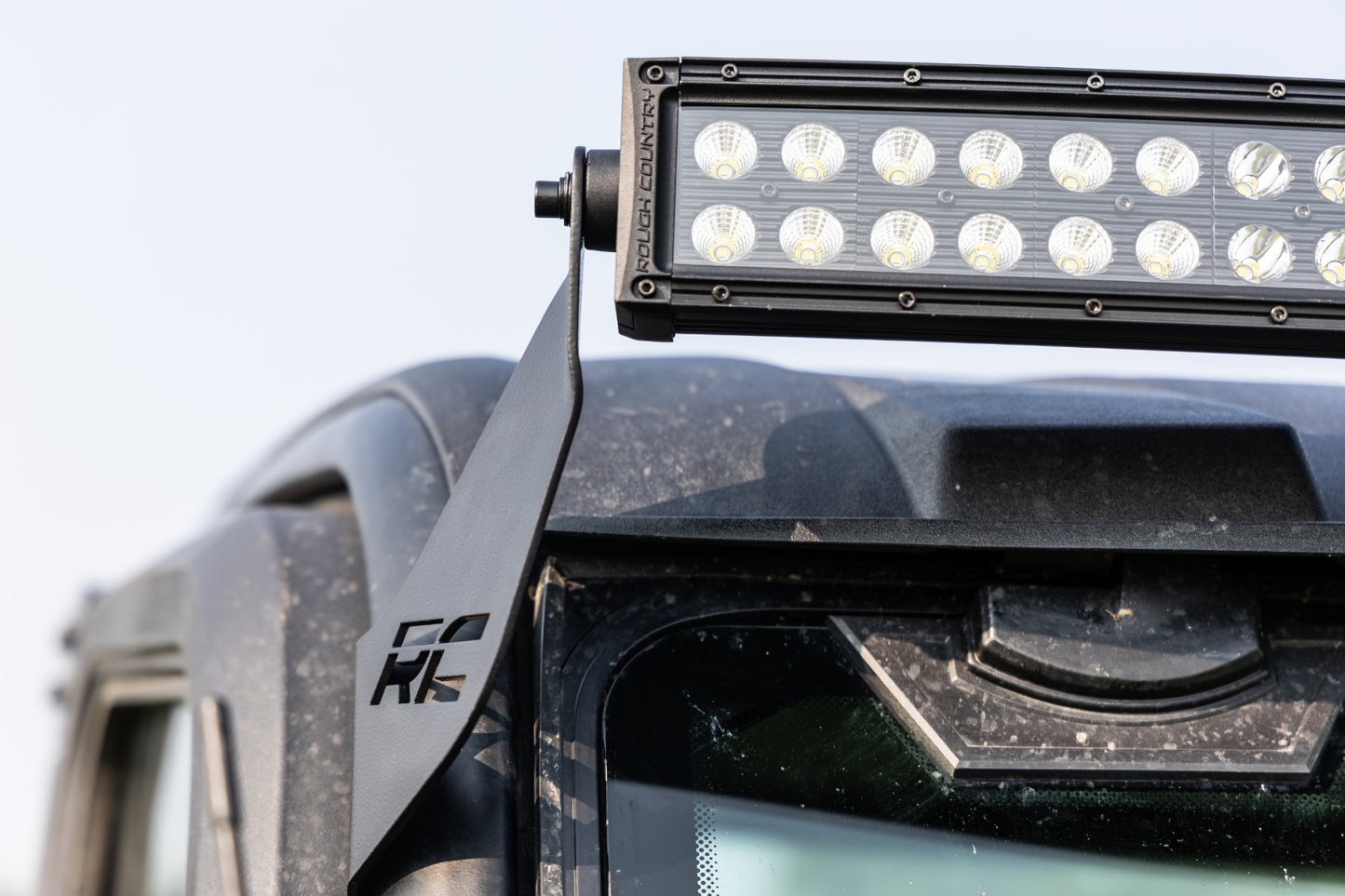 Rough Country LED Light Front Mount 50 Inch Single Row Black Pair with Factory Wiper 14-22 Polaris Ranger 1000XP Rough Country