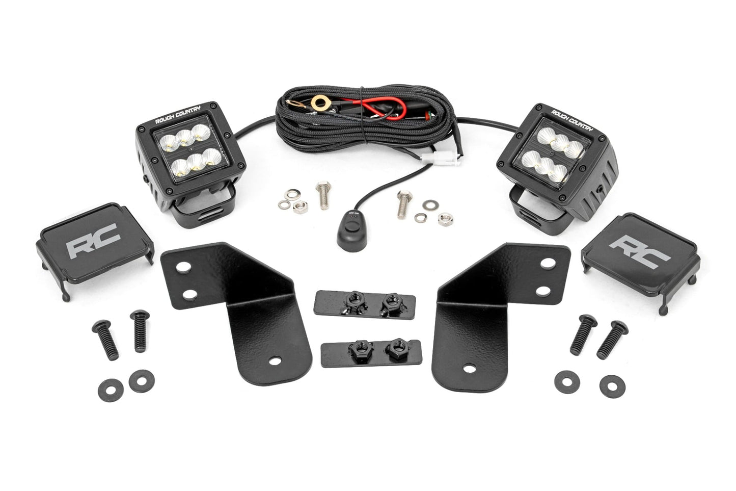 LED Light RR Cage Mount 2 Inch Black Flood Pair Polaris Ranger 1000/Ranger XP 900/1000 Rough Country