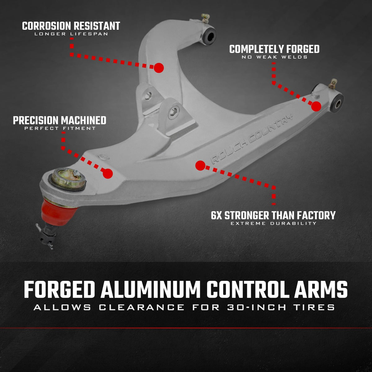 Aluminum Control Arms High Clearance w/ 2 Inch Forward Offset Polaris Ranger 1000XP Rough Country-4