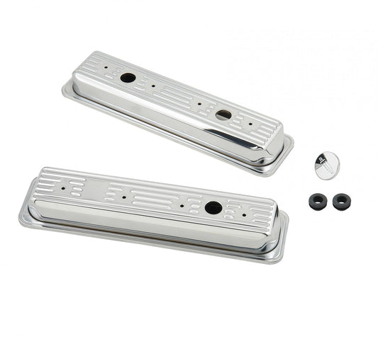 Chrome Valve Covers Finned Fits 1987-2002 Chevrolet 305-350 Gen I Small Block Mr Gasket