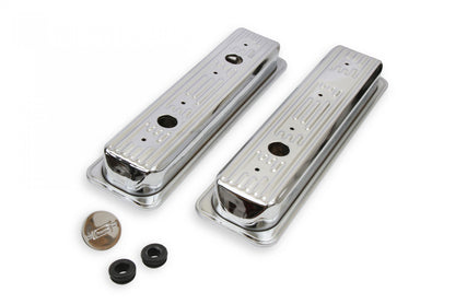 Chrome Valve Covers Finned Fits 1987-2002 Chevrolet 305-350 Gen I Small Block Mr Gasket-1