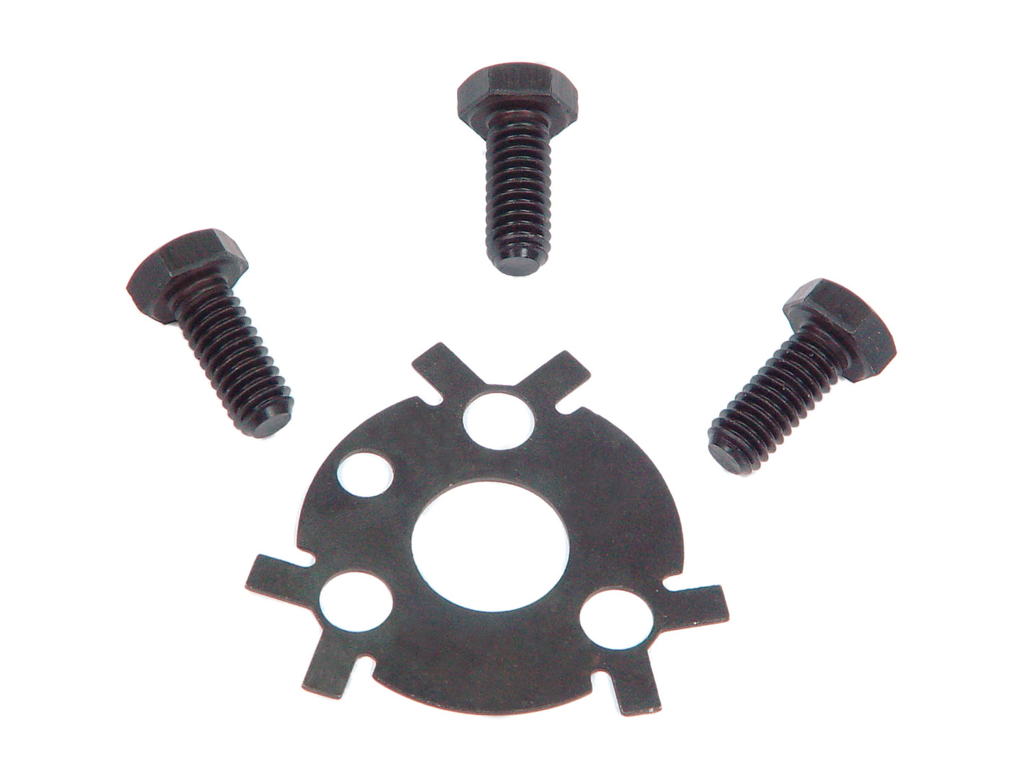 Cam Bolts and Lock Plate Fits 1955-1985 Chevrolet Small Block & Big Block Includes Three 5/16-18 x 3/4 Inch Grade 5 Bolts & Locking Plate with Black Oxide Finish Mr Gasket