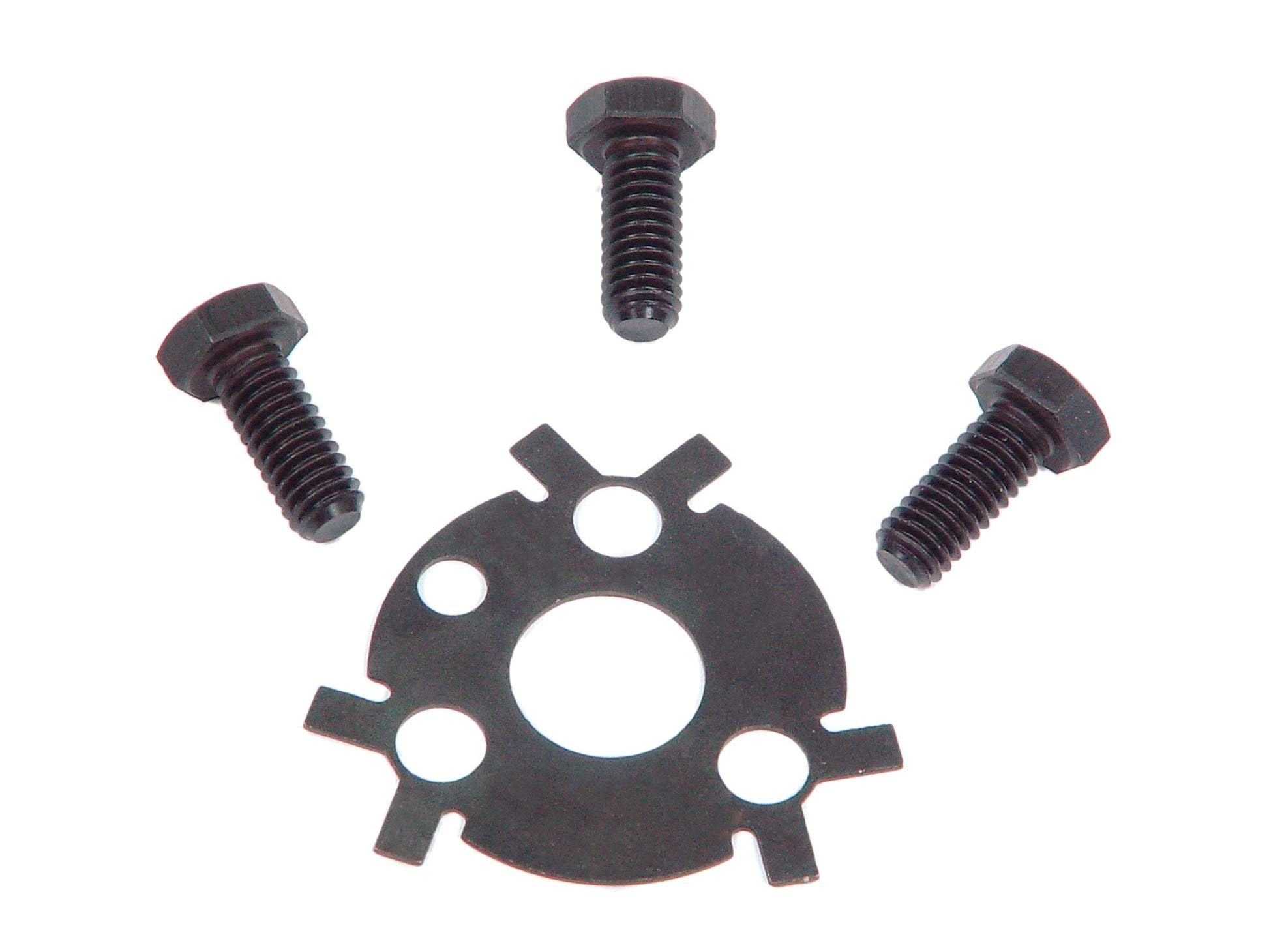 Cam Bolts and Lock Plate Fits 1955-1985 Chevrolet Small Block & Big Block Includes Three 5/16-18 x 3/4 Inch Grade 5 Bolts & Locking Plate with Black Oxide Finish Mr Gasket